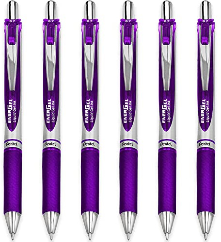 Pentel EnerGel XM BL77 - Retractable Liquid Gel Ink Pen - 0.7mm - 54% Recycled - Violet Ink - Pack of 6