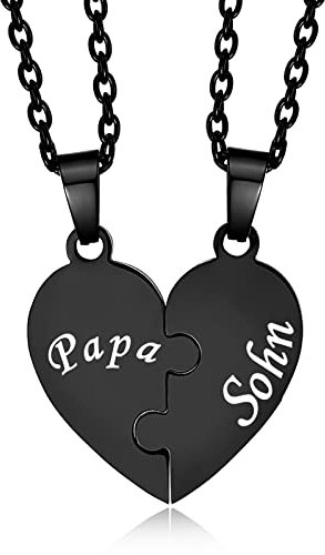 YOTHIWAD Papa Sohn Kette,Herz Puzzle Anhänger mit Gravur kette für 2 Stücke An Papa Geschenke von Sohn Geschenk für Papa Sohn(Schwarz)