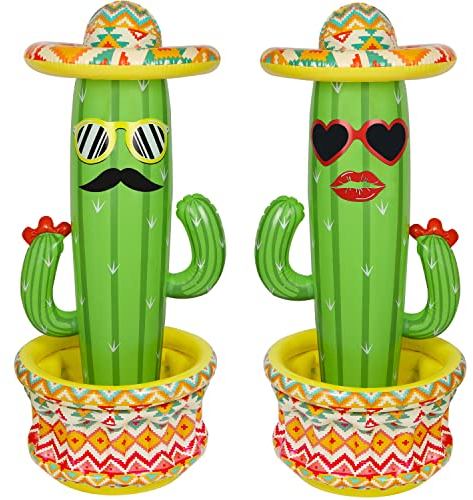 Triumpeek Aufblasbarer Kaktus-Kühler, 139,7 cm, Fiesta-Kaktus-Eiskübel mit Sombreros für Sommer, Schwimmbad, hawaiianisches Motto-Partyzubehör, Cinco de Mayo, aufblasbarer Party-Kühler, Dekoration, 2