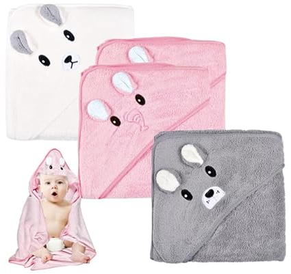 Funmo Kapuzenhandtuch Baby 3Pcs Baby Handtuch Kapuze Badetuch Handtuch Mit Kapuze 80X80 cm Für Babybaden, Weich Super Saugfähig, Niedliches Kapuzenhandtuch Mit Muster 0-5 Jahre (C)