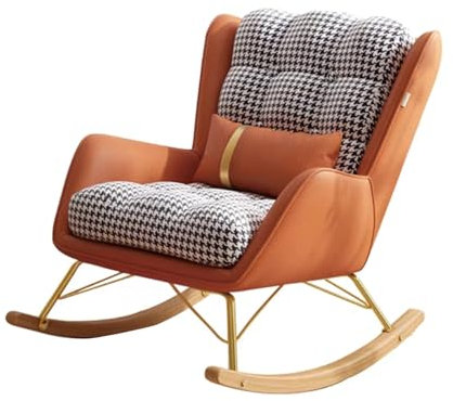 NRNQMTFZ Schaukelstuhl Wohnzimmer - Relaxsessel,moderner Schaukelstuhl,Leder Schaukelstuhl,Schaukelstuhl für Schlafzimmer, Wohnzimmer, Balkon(Orange)