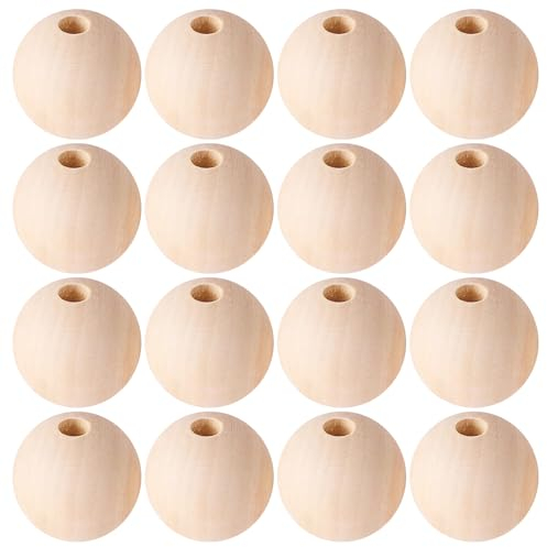 40 Stück Holzperlen 20mm Mit Loch,Holzkugeln 20mm Mit Loch,Holzperlen Natur 20mm,Holzkugeln zum Basteln,Holz Perlen,Wooden Beads,Holzperlen Groß,für Dekorationen, Armbändern,DIY(40,20mm)