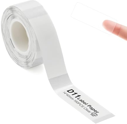 Label Maker Tape for D11/D110/D101 Printer, 1 Roll Clear Waterproof Adhesive Labeling Refill Paper for Niimbot D11 Serises Printer, 14 x 40 mm (Transparent)