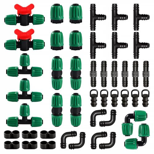 VooGenzek 45 Piezas Juego de Accesorios de Irrigación para Tubo 16 mm, Conectores de Púas de Manguera para Sistemas de Riego, Válvulas de Compuerta, Tees, Rectos, Codos, Tapones de Tapa, Tapón, Verde
