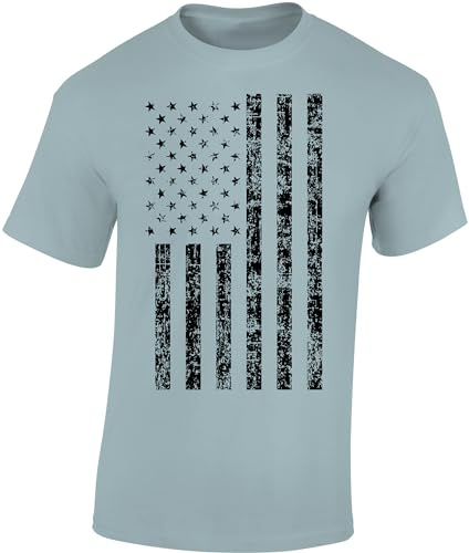 Baddery Herren USA Flagge T-Shirt - „Black Stars and Stripes“ - US Flaggen Shirt für Amerika-Fans (Ice Blue XXL)