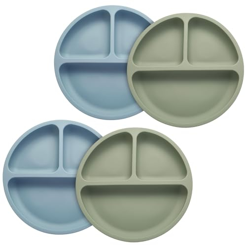 HENGBIRD Lot de 2 assiettes pour enfant avec ventouse - En silicone antidérapant - Avec ventouses - Sans BPA - Vaisselle pour bébé et enfant, HBMBPDF2402062YY02