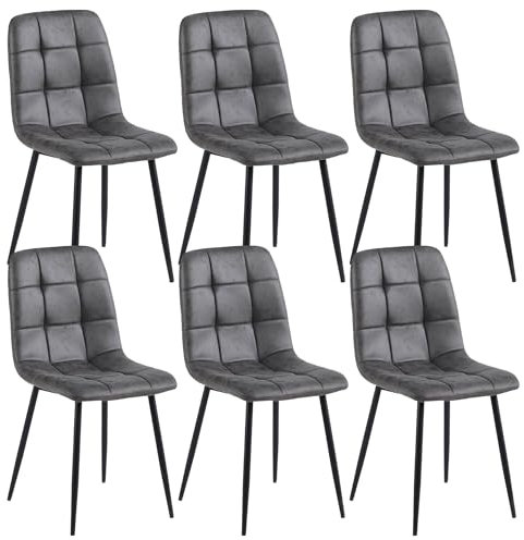 Colenis® Chaises de Salle à Manger Ela, Lot de 6, Anthracite, Microfibre, Chaise de Cuisine, Pieds en métal Stable, Chaise Chambre à Coucher, Chaise Salon