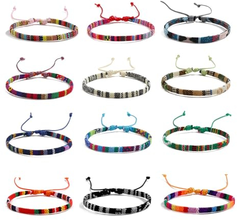 YANINEE 12 Stück Freundschaftsarmbänder, Handgefertigt Verstellbar Freundschaftsarmband, Armband Stoff Multi für Farbe Unisex