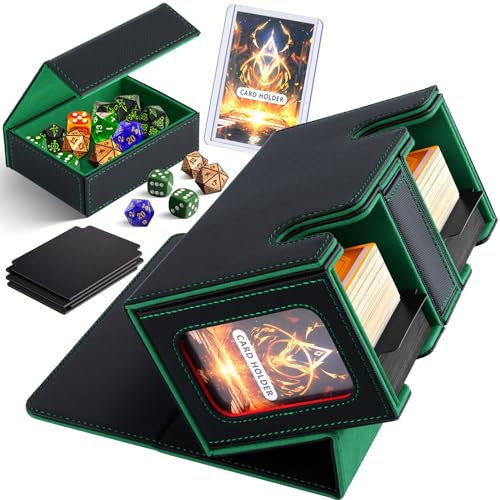 Homthy MTG Deck Card Box with 2 Commander Display, Double Deck Card Case for 200+ Sleeved Cards, Leather Magnetic Magic Card Storage Box Fits for YuGiOh, MTG TCG CCG Sport Cards