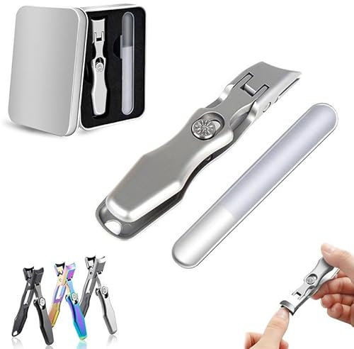 Lux German Grip Nail Clippers for Men, 2024 New Luxurious Ultra Sharp Nail Clippers, Professional Extra Large Heavy Duty Toe Clippers for Seniors with Catcher File (Slanted Silver)