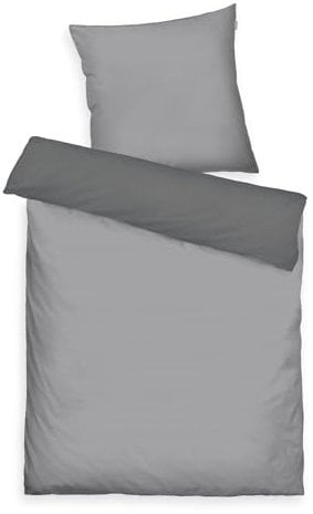 TOM TAILOR Satin-Bettwäsche, 70x90 cm + 140x200 cm, 100% Baumwolle/Satin, mit Doppelnaht am Kissen, Wendemotiv und Markenreißverschluss, TWO-TONE SOLID COLORS Grau (Moody Grey)