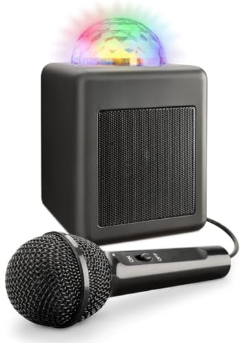 LND Gifts Bluetooth Speaker with Disco Lights, Microphone, USB Rechargeable, Flashing LED Lights, Charger Included, 3 Hour Battery Life, 10 Metre Bluetooth Range, LED Disco Ball Kids Karaoke Machine