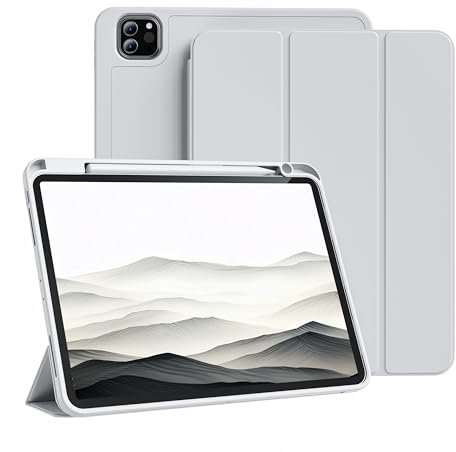 GKABXY Hülle für iPad Pro 11 Zoll 4./3./2. Generation (2022/2021/2020) mit Pencil Halter, Schlankes Trifold Smart Cover, Unterstützt das Aufladen von Pencil 2, Auto Schlafen/Wachen, Grau
