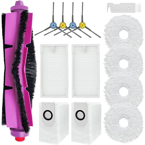 DianSung Set Accesorios para Eureka J12 Ultra, para Midea V12 Robot Aspirador Pieza de Repuesto, cepillo principal, 4 paño de fregona,2 bolsa de polvo, 4 Cepillos Laterales, 2 Filtros