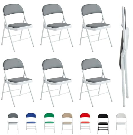 mcc direct Klappstuhl, Kunstleder Klappstuhl mit Metallrahmen und gepolstertem Sitz, einfach zu Falten und aufzubewahren für Zuhause, Büro, Esszimmer und Empfang 6er Set (Grau)