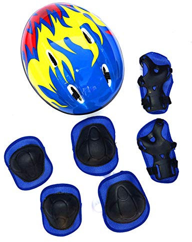 Huhudyy 3-6 AñOs Casco para NiñOs Bicicleta 7 Piezas/Conjunto Equipo de ProteccióN Ultraligero para NiñOs Casco de Ciclismo para NiñAs Gorra de Bicicleta B
