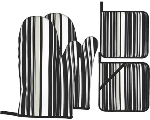 YYHHAOFA Ensemble de 4 pièces de cuisine à rayures noires et blanches – Manique isolante et manique épaisse et durable