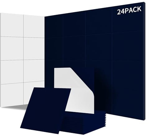 Sonuvia 24 pieza Paneles Acústicos Cuadrados autoadhesivos | Aislamiento acústico eficaz alta densidad (230kg/m³) NRC 0.95 – Perfectos para paredes y puertas, sala de juegos, Cielo estrellado azul
