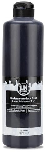 LM-Kreativ Vernice per vasca da bagno, 3 in 1, 2 K, 500 ml, colore nero, vernice per piastrelle e piastrelle, per bagno, vasche da bagno, piatti doccia, piastrelle e lavabo, altamente coprente,