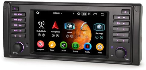 Erisin 4GB+64GB 8 Núcleos Android 14.0 DAB+ Radio Coche Estéreo para BMW 5er E39 1996-2003 GPS Navegador Soporte Inalámbrico CarPlay Android Auto Wifi 4G USB Bluetooth 5.0 DSP TPMS Control del volante