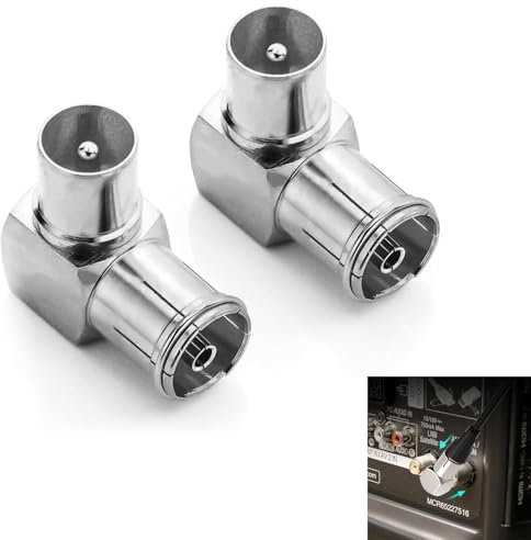 Dolaso TV Male Aerial Coaxial Adaptor to PAL Female Adapter Right Angle, 2 Pack Angle 9.5mm TV Satellite Antenna RF Coax Adapter Male to Female Connector