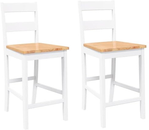 vidaXL Tabourets de Bar 2 pcs Blanc Bois Massif d'hévéa, Chaise, Chaise de Bar de Cuisine, Chaise de Restaurant, Chaise de Bar de Petit-déjeuner