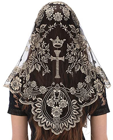 Bozidol Voile Triangulaire d'Église - Voile Vintage Brodé de Croix et Calice pour Femme