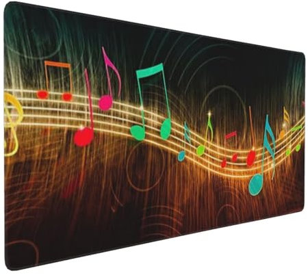 Tapis de Souris 80x40 cm Grand Tapis Souris XXL, Notes de Musique Tapis de Souris Bureau Gamer, à Bords Cousus, Base en Caoutchouc Antidérapante, sous Main pour Clavier et Souris, Decor Maison E-1049