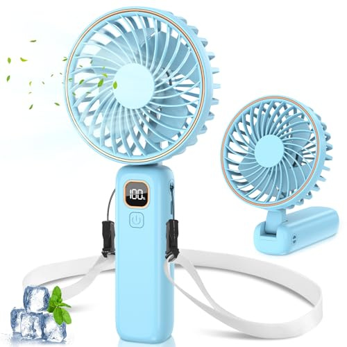 Ventilatore Portatile, 4000 mAh Mini Ventilatore Portatile USB-C Ricaricabile, 6 Velocità Ventilatore Piccolo con LCD Display, 2-in-1 Ventilatore da Tavolo per Ufficio, Spiaggia, Viaggio, Pendolarismo