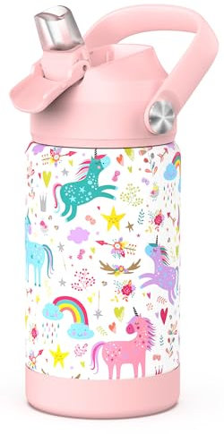 Ntswasd Borraccia Termica Bambini,in Acciaio Inox,350 Ml,senza Bpa,bottiglia Acqua Con Cannuccia A Prova Di Perdite,per Sport, Scuola,palestra(Unicorno)