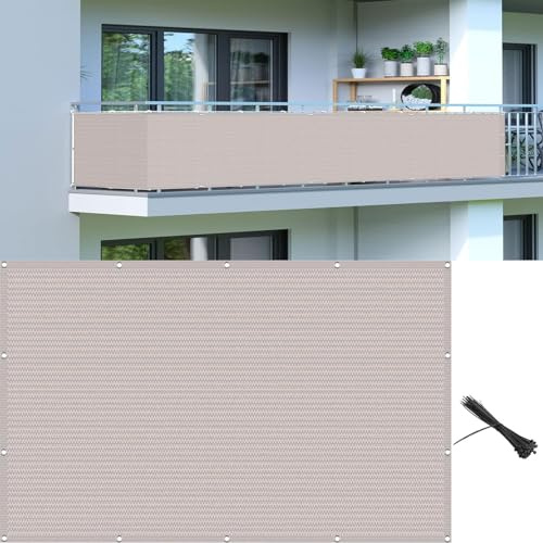 Brise Vue, Toile de Balcon 100 x 230 cm Opaque, Respirabilité, Résistant Au Vent Ecran de Balcon Brise-Vue avec Oeillets, Attaches de Câble et Cordons, pour Jardin, Blanc