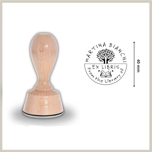 Timbro Ex Libris Personalizzato in Legno Rotondo | ALBERO DELLA VITA | con 10 Template Grafici Pronti da Personalizzare - Idea Regalo Per Lettori Di Libri e Appassionati di Lettura