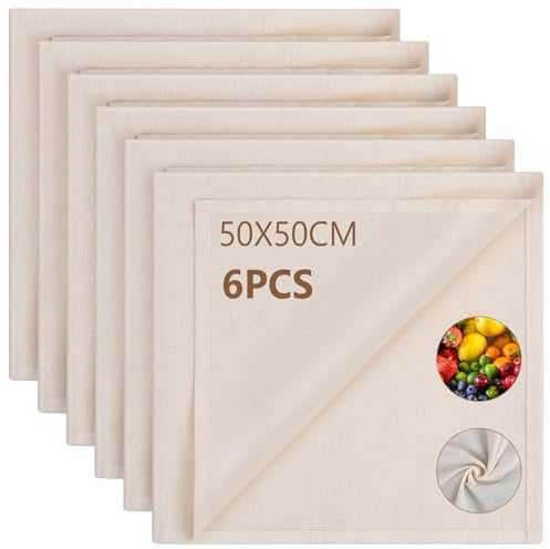 AiQInu Garza Alimentare 6 Pezzi,Filtrante per Alimenti 50×50cm Panno per Formaggio,Cheese Cloth,Tessuto Filtrante,Riutilizzabili,Cotone Naturale, per Formaggio, Succhi di Frutta, Tofu, Caffè, ecc