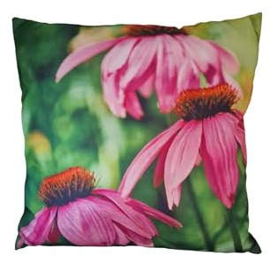 degawo Outdoor Kissen 40x40 cm - wetterfestes Dekokissen aus wasserabweisendem Polyester mit farbenfrohem Sonnenhut-Blumenmuster in Pink und Grün - für Garten, Terrasse & Balkon