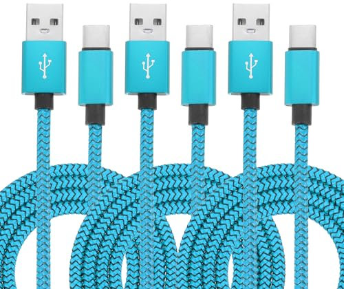 sourcing map Lot de 3 câbles de charge USB de type C, 2,4 A de type C vers USB A, cordon de charge tressé de transfert de données pour tablette, téléphone, lampe de bureau LED, drone, bleu
