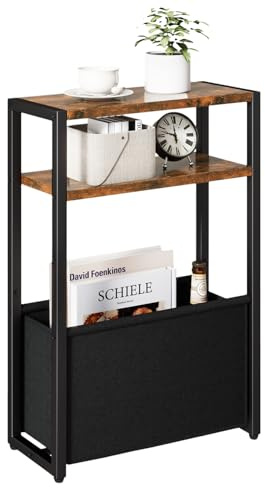 IBUYKE Schmaler Beistelltisch,Sofatisch mit Stoffkorb,Braun | 3 Etagen Kleiner Couchtisch, 43x18.5x65CM,Moderner Nachttisch für Kleine Räume Wohnzimmertisch Schlafzimmer TMZ009H