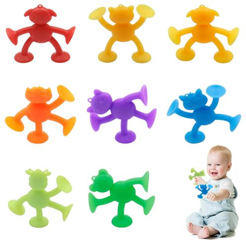 Zyluniy Juguetes de Ventosa Animales, 8 Piezas de Animales Lindos Animales de la Taza de succión Set, Juguetes Infantiles con ventosas, Juguetes de baño de Silicona para bebés y niños pequeños