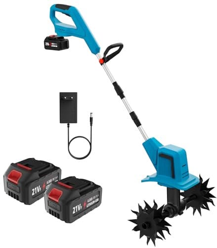 Motozappa a Batteria 500W, Motozappa Elettrica con 2 x 4.0Ah Batteria, 4 * 12 Lame in Acciaio, 300RPM, Largh. Lavoro 20 cm, Profond. Lavoro 15 cm, Maniglia Ergonomica, per Giardini e orti