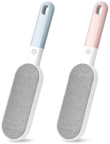 2 PCS Clothes Brush, 4 in 1 Double Sided Lint Brush Reusable Pet Hair Remover for Clothing and Furniture Fabric Carpet (Pink, Blue)