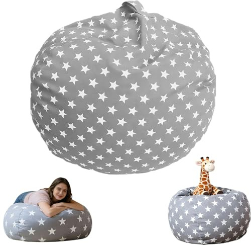 Ulluthu Bolsa Almacenamiento y Puf 2 en 1 | Funda con Cremallera y Asa para Organizar Juguetes, Ropa | Lona Resistente | Estrellas Grisas | 24 Pulgadas (61 cm) | NO Incluye Relleno