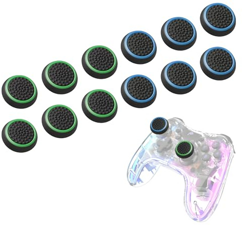 KIRVOS 12pcs Daumengriff Joystickkappen,Silikon Joystick Kappen,Hochwertiges Silikonmaterial für mehr Präzision und Halt,Kompatibel mit ps5/ps4/ps3/ps2/xbox 360/one/switch pro