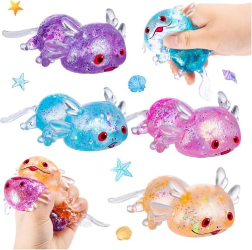 Axolotl Squishy Fidget Spielzeug | 4pcs Squishy Stressball Squishies Quetschball Anti Stress Spielzeug für Erwachsene Kind Squishy Ball Stressabbau im Büro