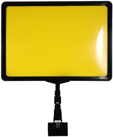 PACKOVE Panneau de Prix A5 Pince Réglable, Porte-étiquette Effaçable Noir et Jaune, Présentoir à Affiches pour Supermarché, Support de Prix pour Étagères en Magasin