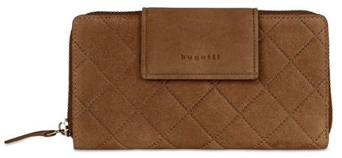 bugatti Fabia Damen-Langbörse aus Leder, Lange Geldbörse mit RFID-Schutz für Frauen, Cognac