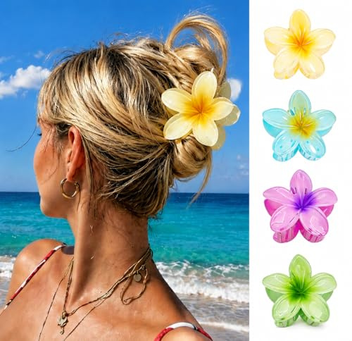 4 Pezzi Mollette a Forma di Fiore per Capelli,Mollette per Capelli a Forma di Fiore Hawaiano,clip per capelli per donne e ragazze,Accessori Moda,4 Colori Plastica Fermagli per Capelli Antiscivolo
