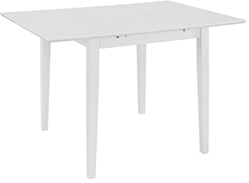 Runheo Table à Manger Extensible Blanche en MDF et Bois d hévéa Massif, Dimensions 80-120 cm, Design modulable pour Salle à Manger, Cuisine ou Salon, Pratique et Facile à Assembler