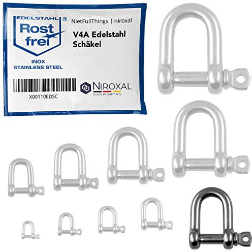 NietFullThings 1 Pieces 13-mm Acier Inoxydable manilles Droites de V4A Forme Courte Droite et Robuste Charge de Rupture 9.000 kg Manille Droite 13x465-mm