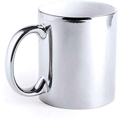eBuyGB Metallic Large 350ml Ceramic Tea Coffee Mugs (Silver)