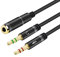Headphone Y Cable Splitter Adapter for Computer 3.5mm Female to 2 Dual 3.5mm Male Gold-Plated Corrosion-Resistant Audio Mic Y Cable for Headset Connecting to PC，Audio Connector for PC (35CM, Black)