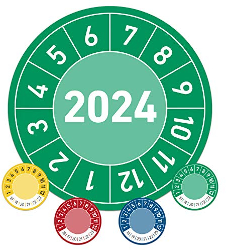 Prüftermin für das Jahr 2024 Jahresprüfplakette Wartung 30mm Ø grün (100 Stück)